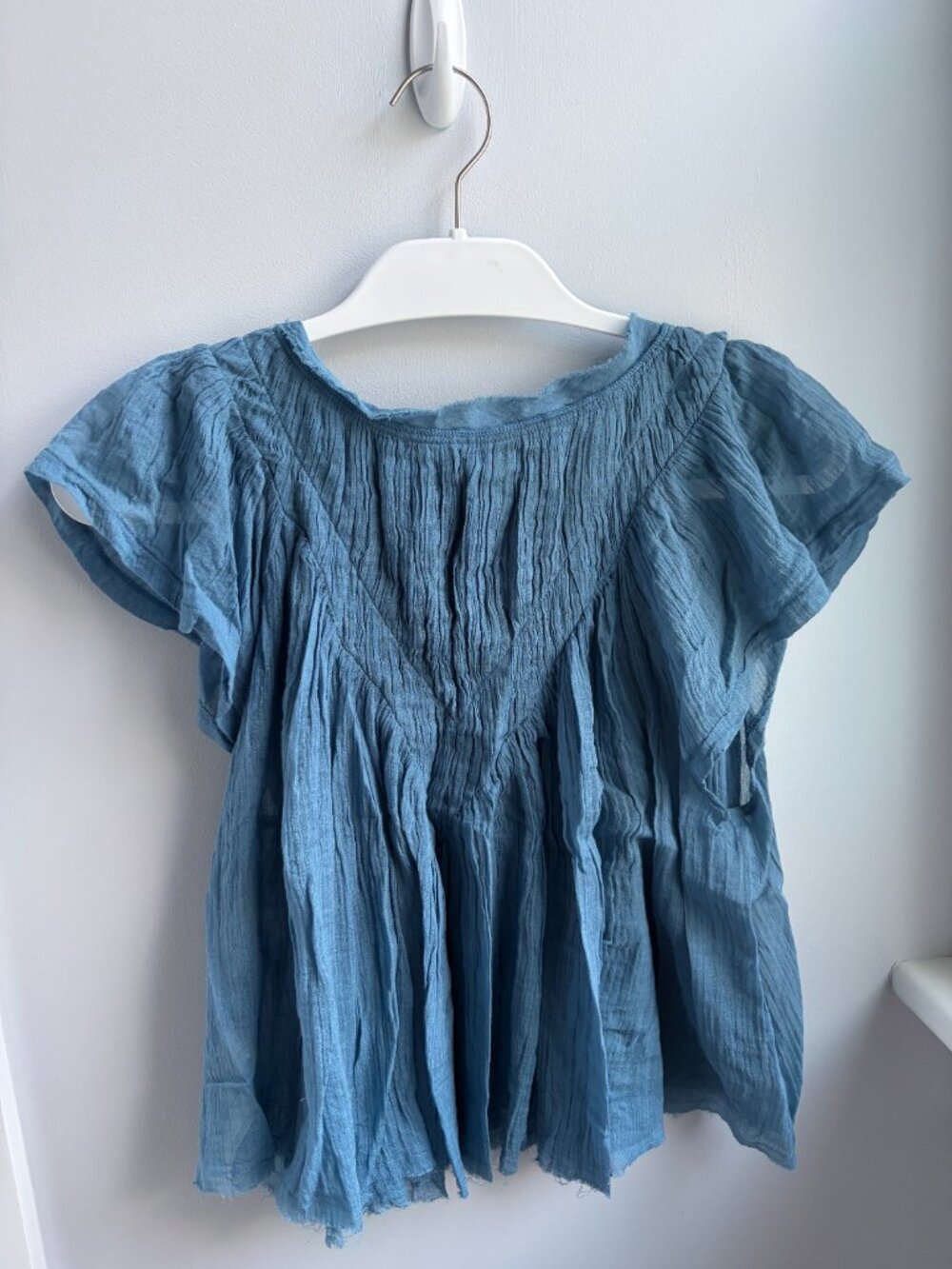 Free People Blue Gauze V-Neck Short Sleeve Top - Picture 2 of 3